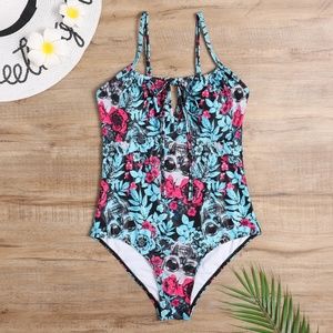 Floral Skulls Bathing Suit Swimsuit